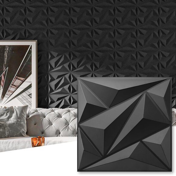 Create Stunning Interiors with 50-Pack Black 3D Wall Panels - PVC Diamond Design - Picture 1 of 9